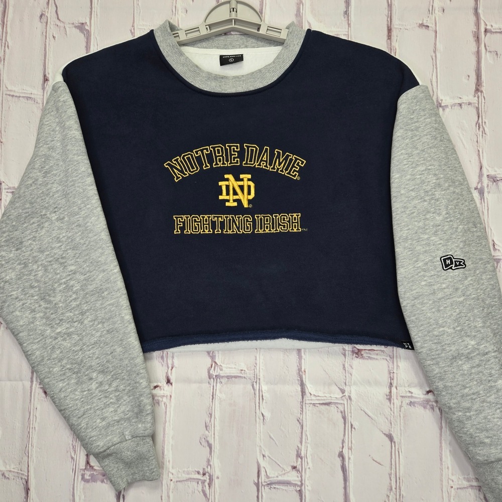 Notre Dame Fighting Irish Football NCAA Crewneck Sweatshirt Navy Cropped Women L